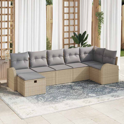 Sofa Set mit Kissen mit Speicher Beige und Hellgrau Poly-Rattan