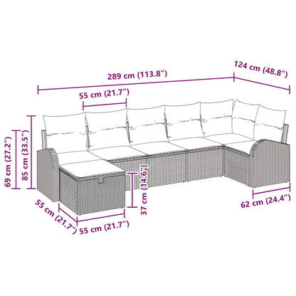 Sofa Set mit Kissen mit Speicher 7 pcs Schwarz Poly-Rattan