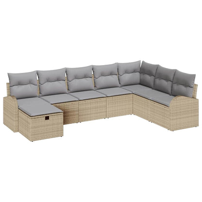 Sofa Set mit Kissen 8 pcs Beige und Hellgrau Poly-Rattan