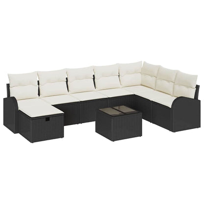 Sofa Set mit Kissen 9 pcs Schwarz und Creme Poly-Rattan