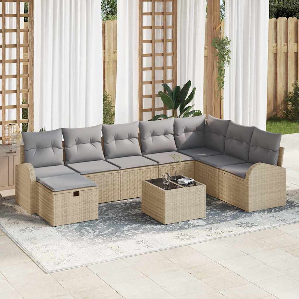 Sofa Set mit Kissen mit Speicher Beige und Hellgrau Poly-Rattan