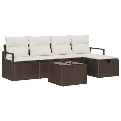 Sofa Set mit Kissen 6 pcs Braun und Creme Poly-Rattan