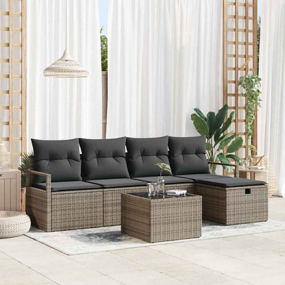 Sofa Set mit Kissen mit Speicher 6 pcs Grau Poly-Rattan