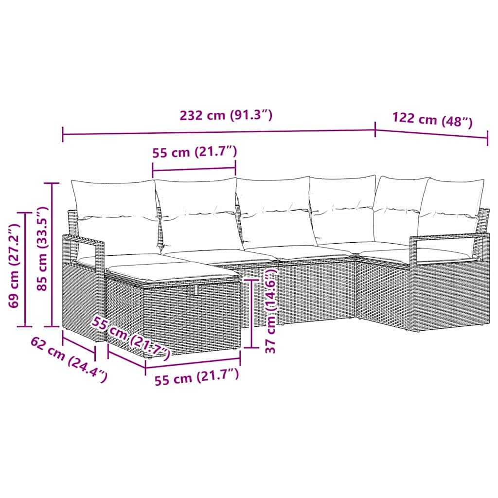 Sofa Set mit Kissen mit Speicher 6 pcs Hellgrau Poly-Rattan