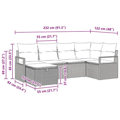 Sofa Set mit Kissen mit Speicher 6 pcs Hellgrau Poly-Rattan