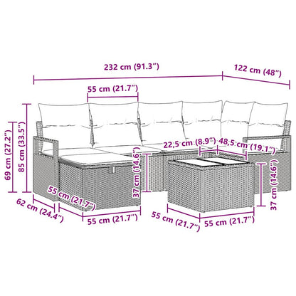 Sofa Set mit Kissen 7 pcs Schwarz und Creme Poly-Rattan