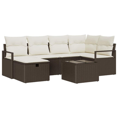 Sofa Set mit Kissen mit Speicher Braun und Creme Poly-Rattan