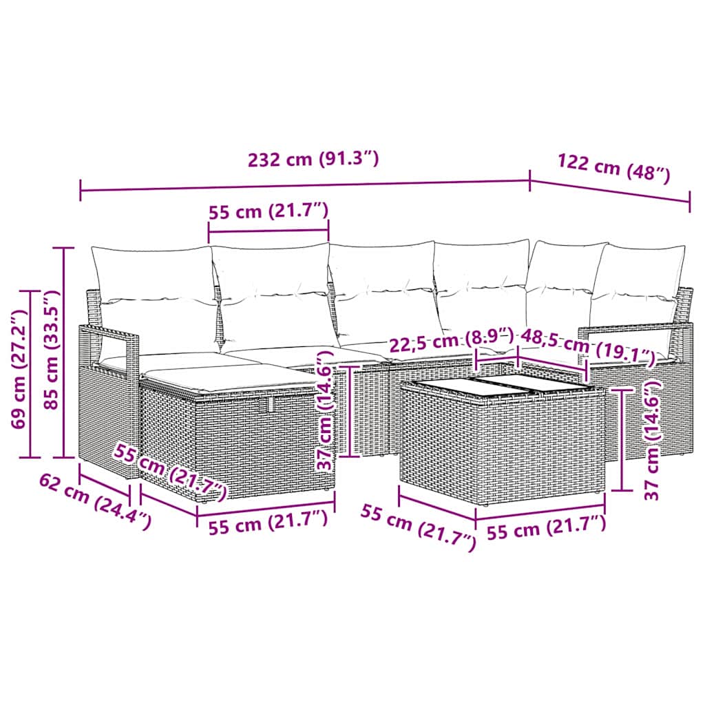 Sofa Set mit Kissen mit Speicher Braun und Creme Poly-Rattan