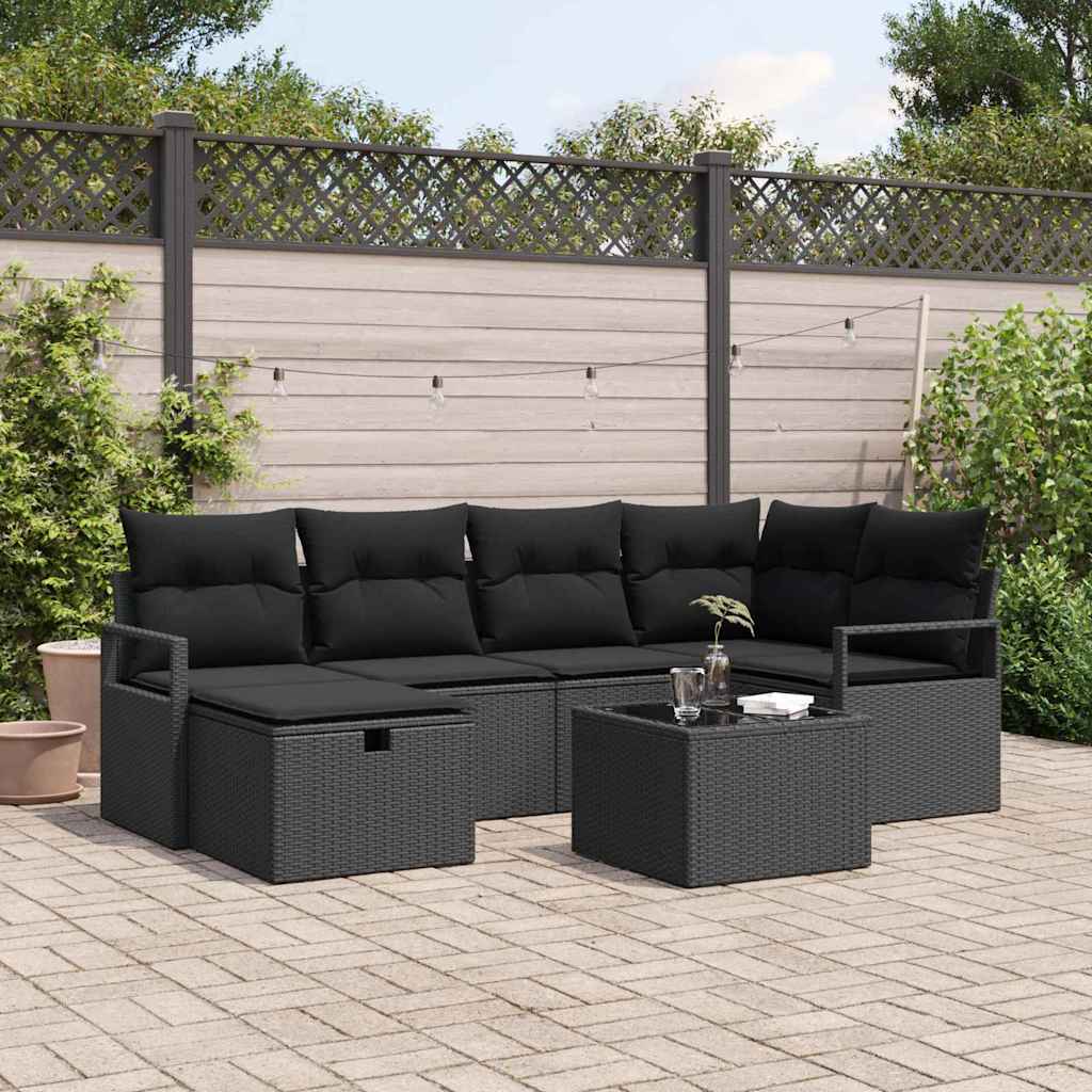 Sofa Set mit Kissen mit Speicher Schwarz Poly-Rattan