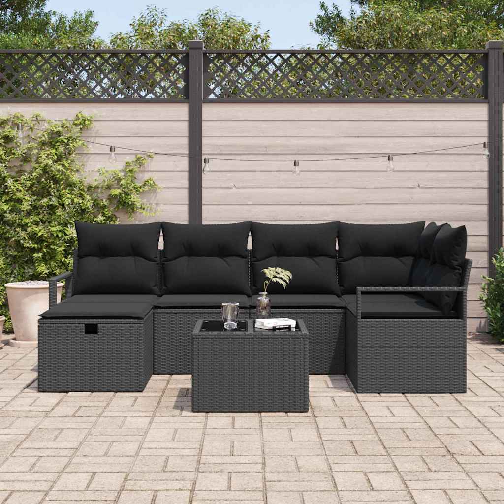 Sofa Set mit Kissen mit Speicher Schwarz Poly-Rattan