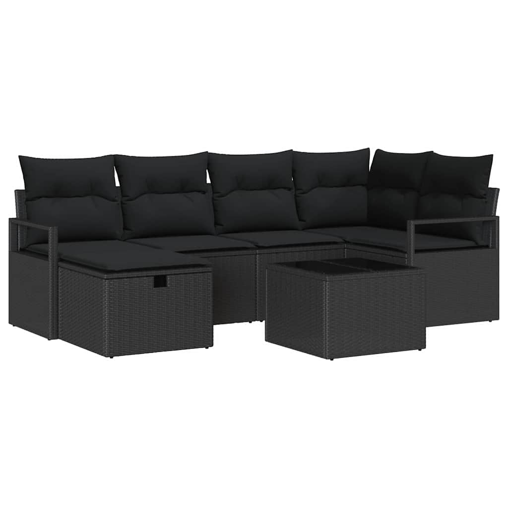Sofa Set mit Kissen mit Speicher Schwarz Poly-Rattan