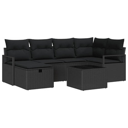 Sofa Set mit Kissen mit Speicher Schwarz Poly-Rattan