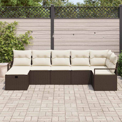 Sofa Set mit Kissen 7 pcs Braun und Creme Poly-Rattan