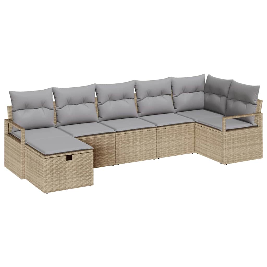 Sofa Set mit Kissen 7 pcs Beige und Hellgrau Poly-Rattan