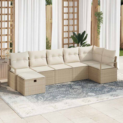 Sofa Set mit Kissen 7 pcs Beige und Creme Poly-Rattan