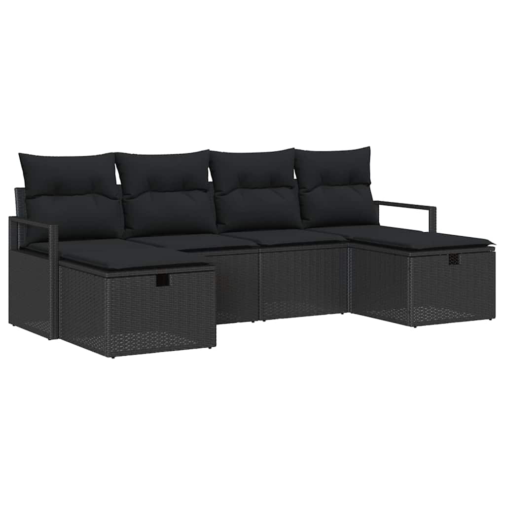 Sofa Set mit Kissen mit Speicher 6 pcs Schwarz Poly-Rattan