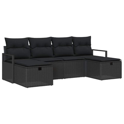 Sofa Set mit Kissen mit Speicher 6 pcs Schwarz Poly-Rattan