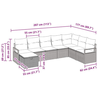 Sofa Set mit Kissen 8 pcs Schwarz und Creme Poly-Rattan