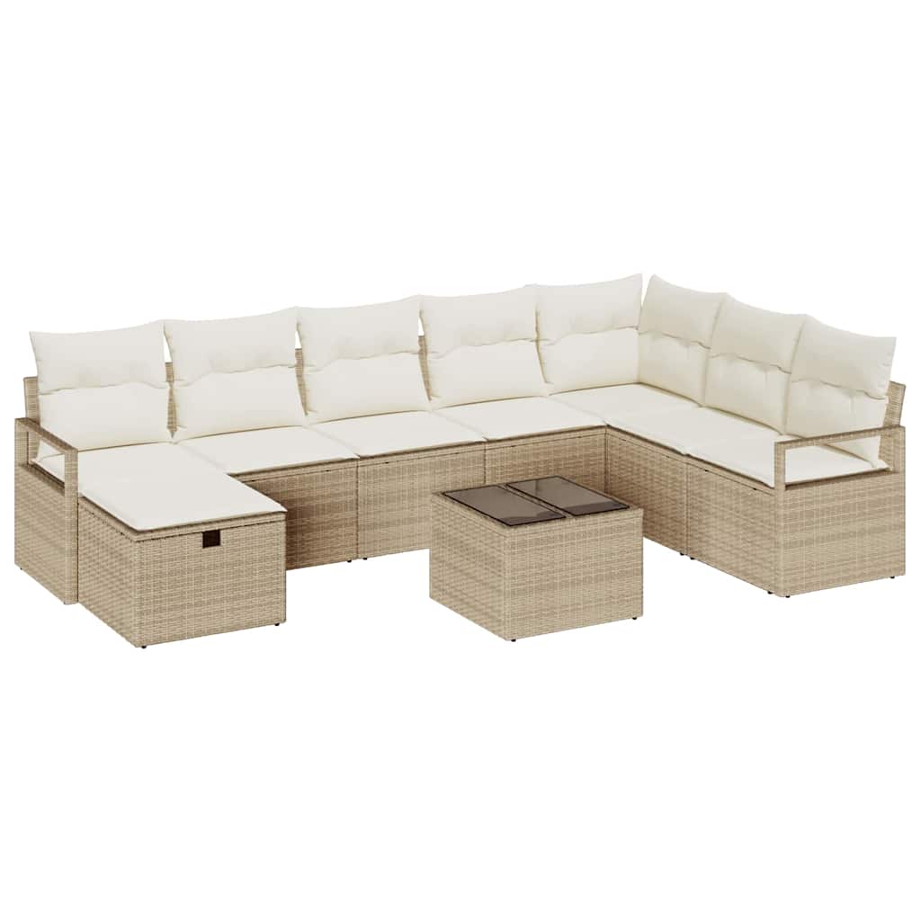 Sofa Set mit Kissen 9 pcs Beige und Creme Poly-Rattan