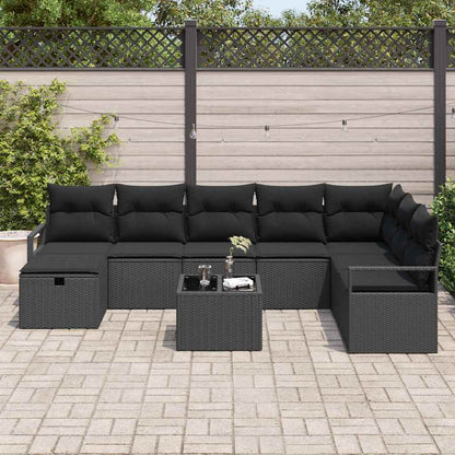 Sofa Set mit Kissen mit Speicher 9 pcs Schwarz Poly-Rattan