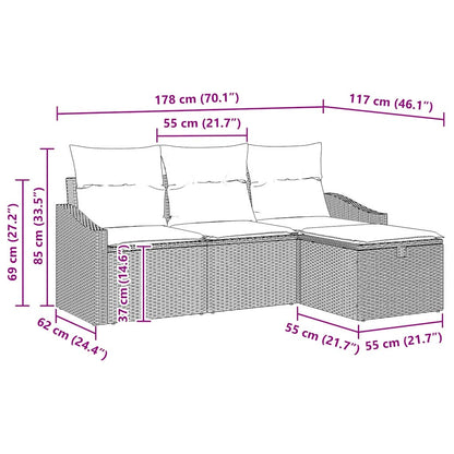 Sofa Set mit Kissen mit Speicher 4 pcs Grau Poly-Rattan
