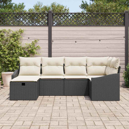 Sofa Set mit Kissen 6 pcs Schwarz und Creme Poly-Rattan