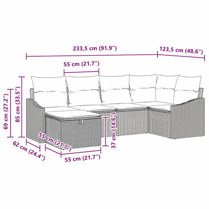 Sofa Set mit Kissen 6 pcs Beige und Hellgrau Poly-Rattan