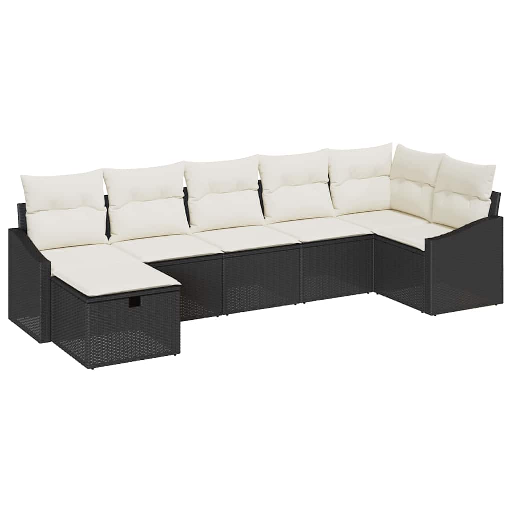 Sofa Set mit Kissen mit Speicher 7 pcs Schwarz Poly-Rattan
