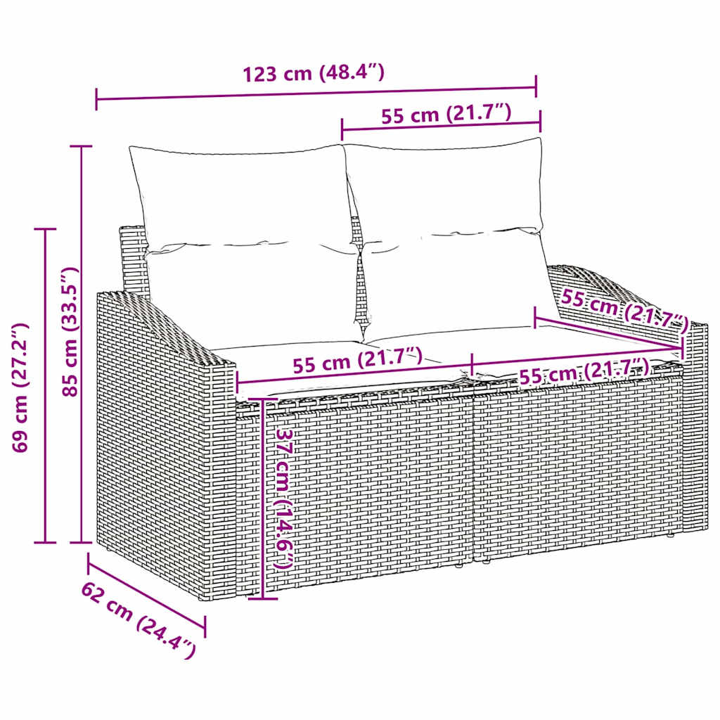 Gartensofa-set mit Kissen mit Speicher 6 pcs Poly-Rattan