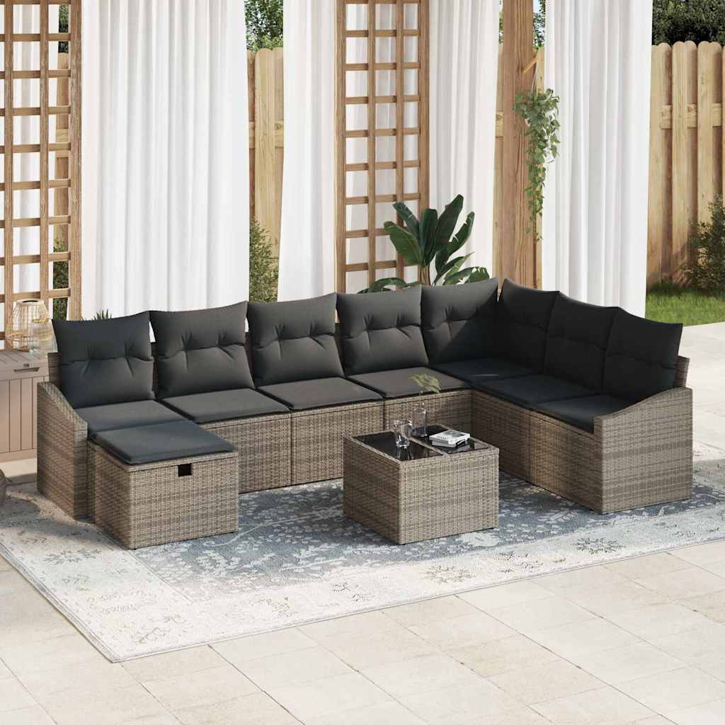 Gartensofa-set mit Kissen mit Speicher 9 pcs Poly-Rattan