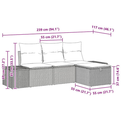 Garten-Sofa-Set mit Kissen 4 pcs Schwarz Poly Rattan