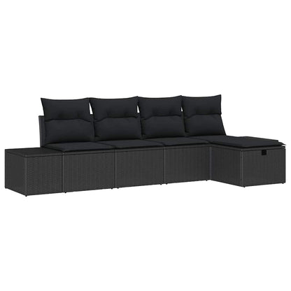 Gartensofa-set mit Kissen 5 pcs Schwarz Poly-Rattan