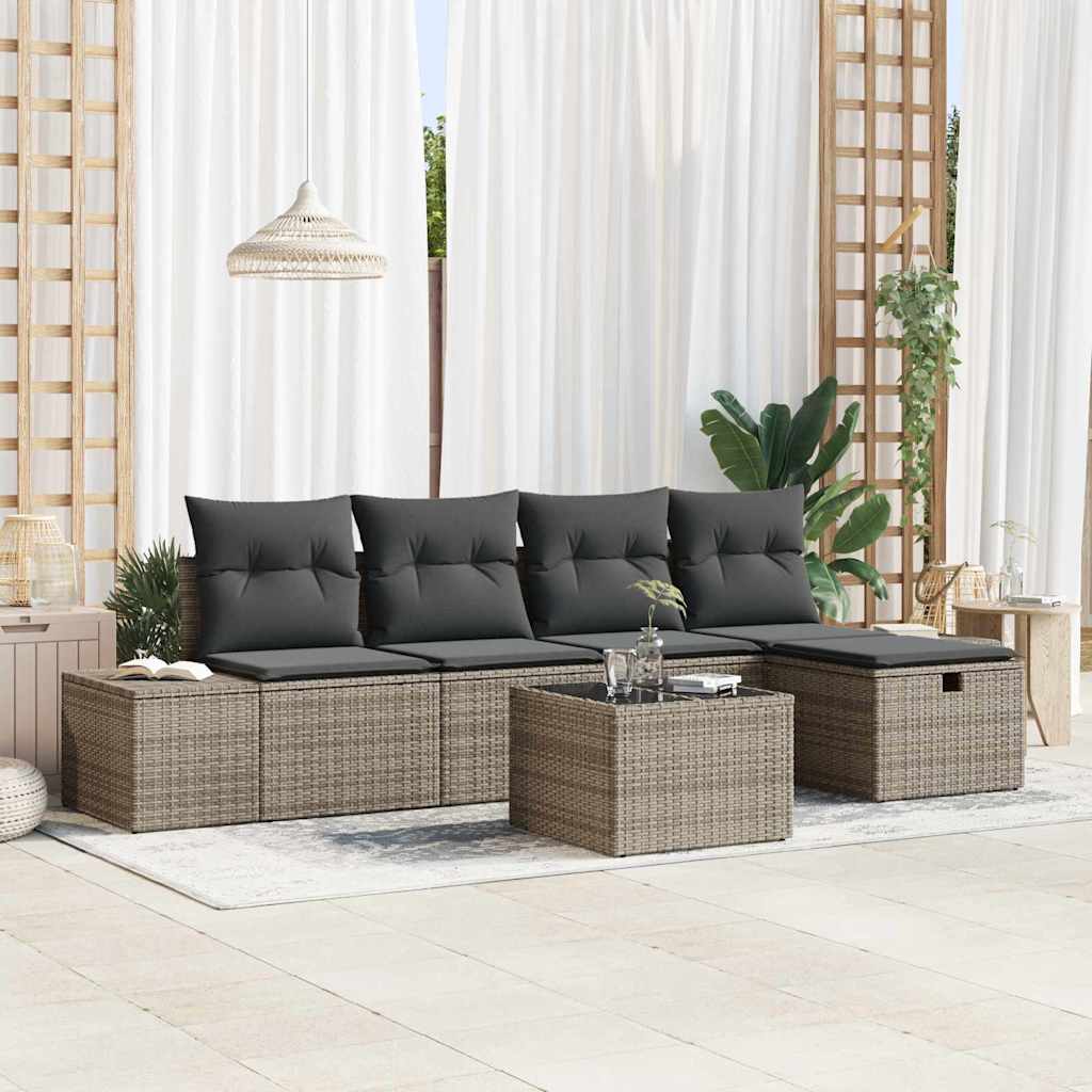 Gartensofa-set mit Kissen 6 pcs Grau Poly-Rattan