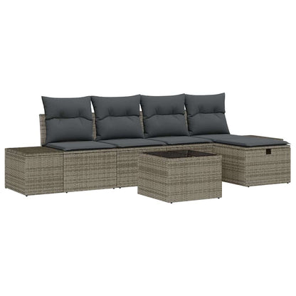 Gartensofa-set mit Kissen 6 pcs Grau Poly-Rattan