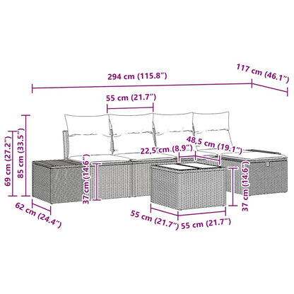 Gartensofa-set mit Kissen 6 pcs Grau Poly-Rattan