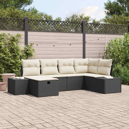 Gartensofa-set mit Kissen 6 pcs Schwarz Poly-Rattan