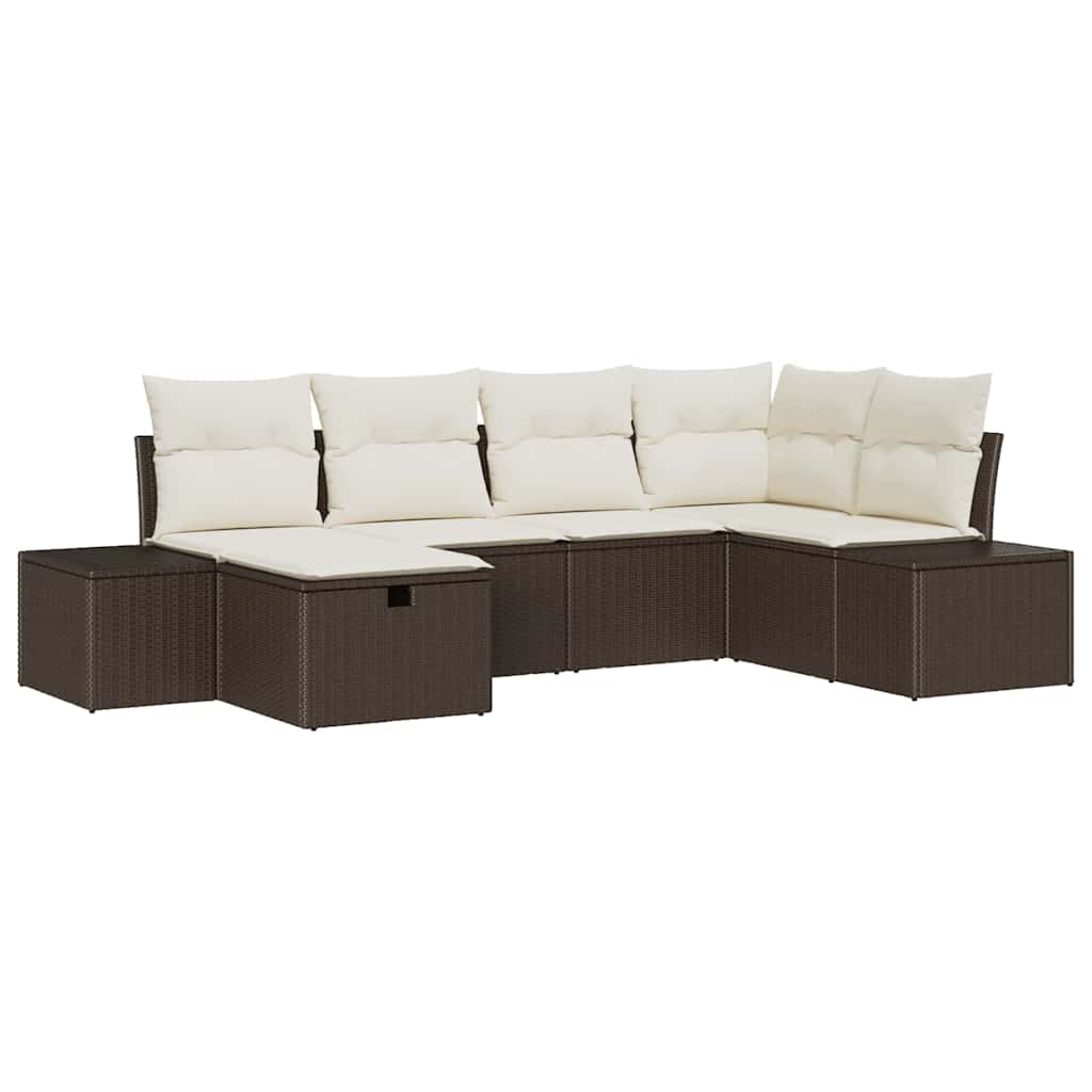 Gartensofa-set mit Kissen 6 pcs Braun Poly-Rattan