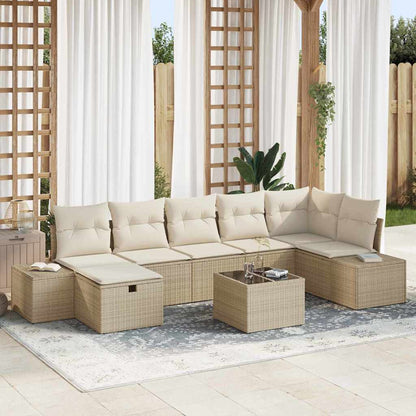 Gartensofa-set mit Kissen 8 pcs Beige Poly-Rattan