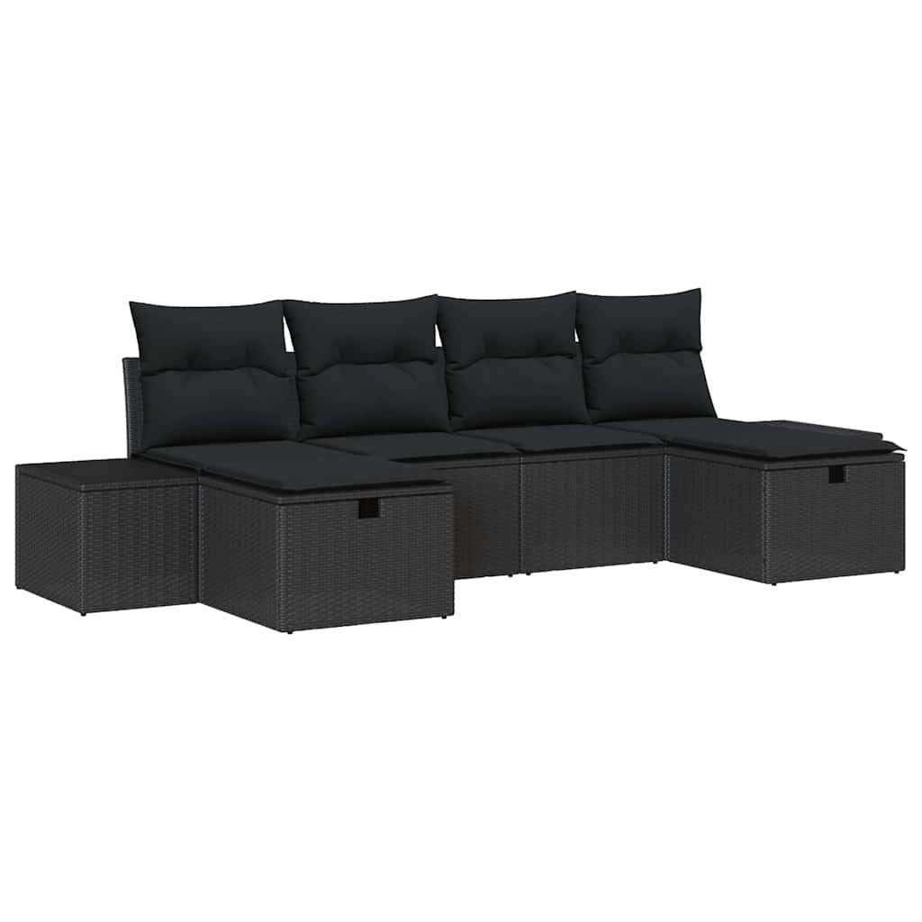 Gartensofa-set mit Kissen 6 pcs Schwarz Poly-Rattan
