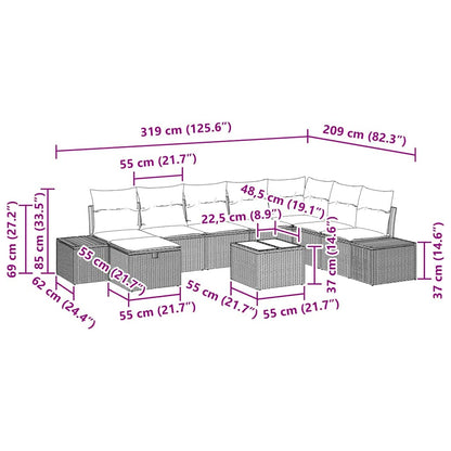 Gartensofa-set mit Kissen 9 pcs Grau Poly-Rattan