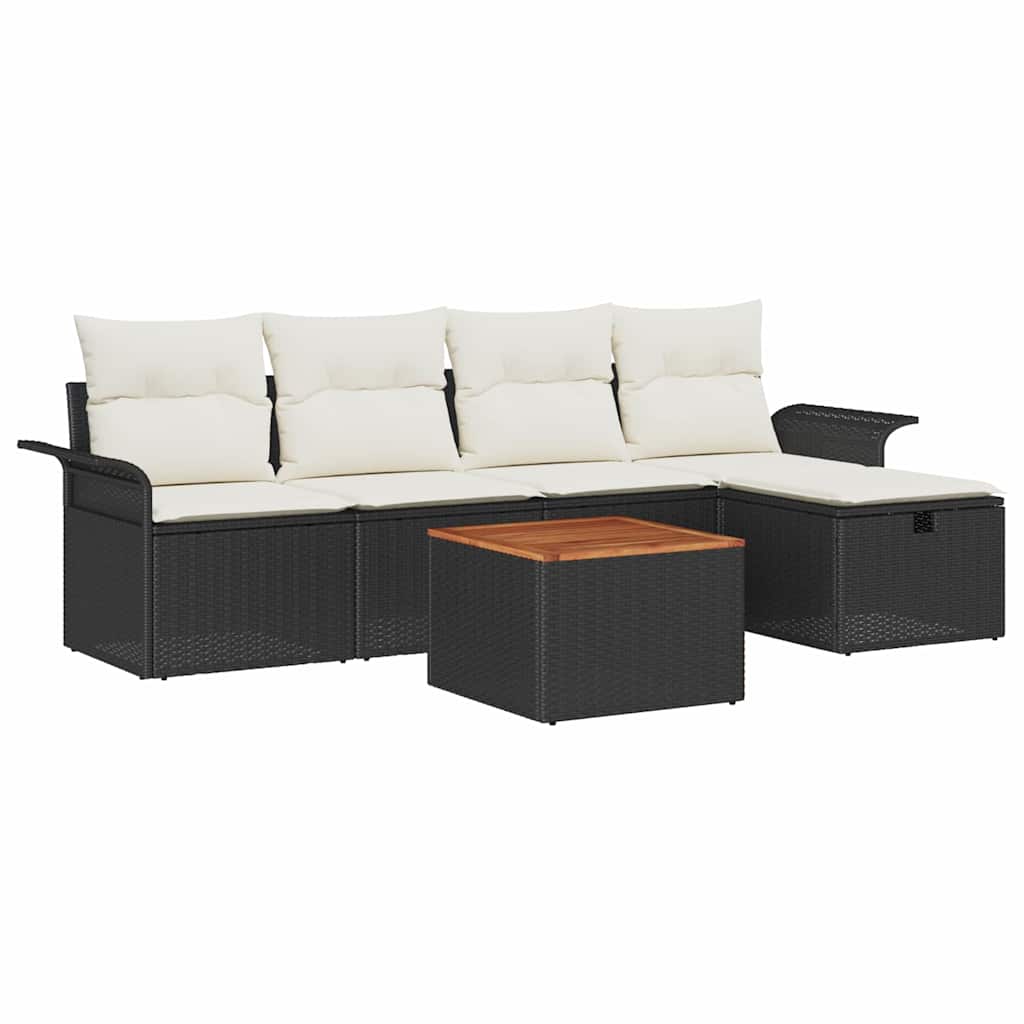 Gartensofa-set mit Kissen 6 pcs Schwarz Poly-Rattan