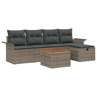 Gartensofa-set mit Kissen mit Speicher 6 pcs Grau Poly-Rattan