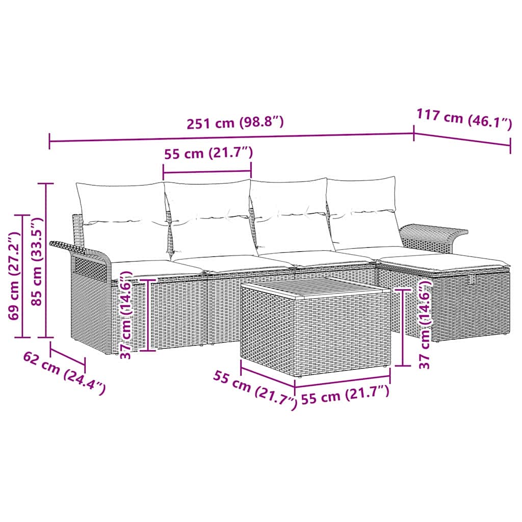 Gartensofa-set mit Kissen mit Speicher 6 pcs Grau Poly-Rattan