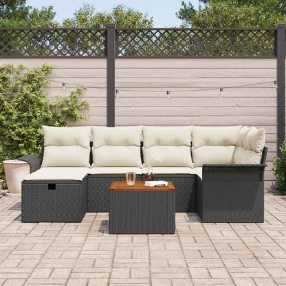 Gartensofa-set mit Kissen 7 pcs Schwarz Poly-Rattan