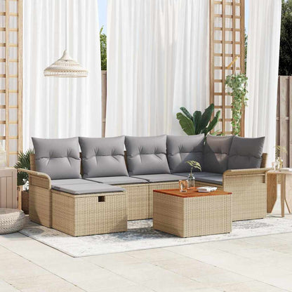 Gartensofa-set mit Kissen mit Speicher 7 pcs Beige Poly-Rattan