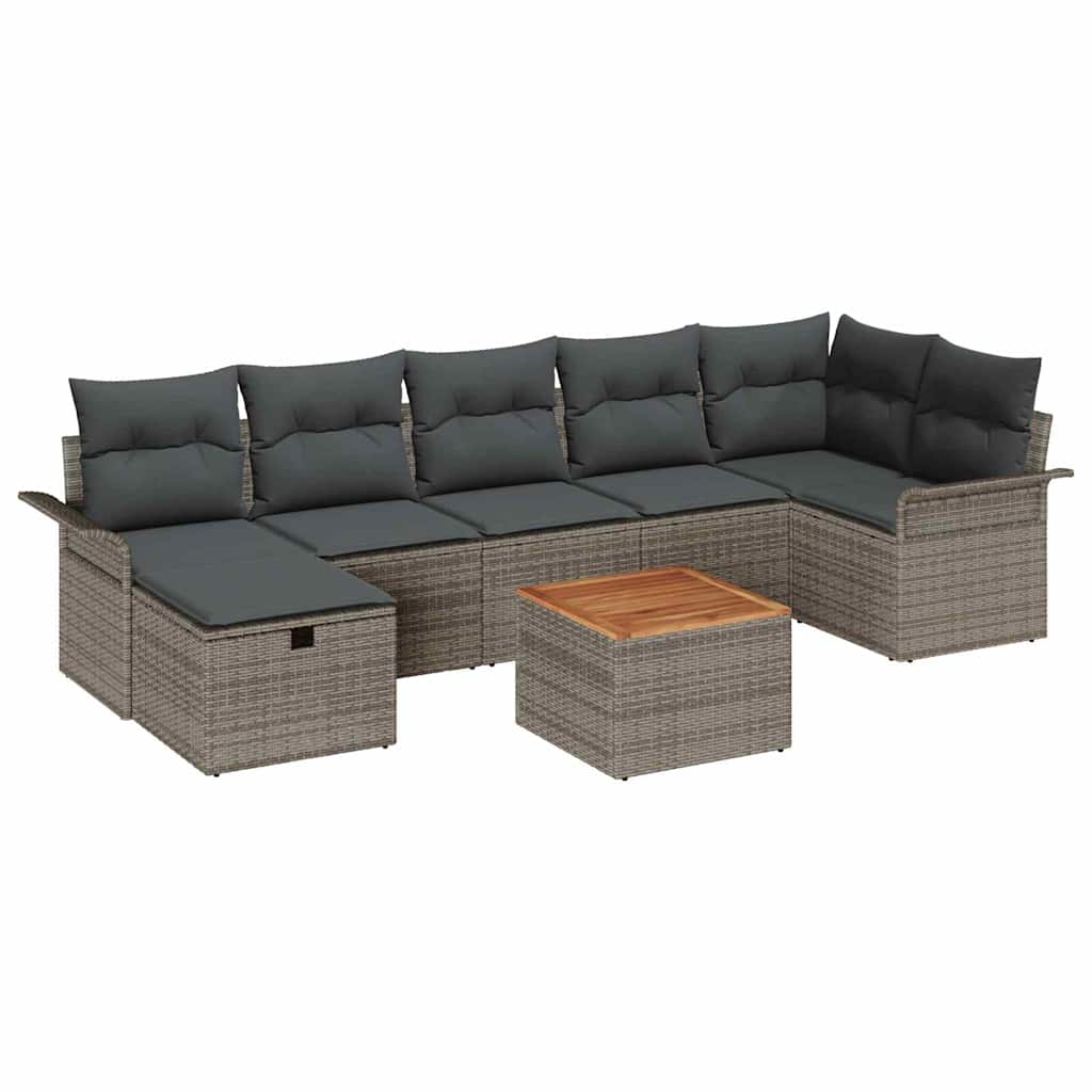 Gartensofa-set mit Kissen mit Speicher 8 pcs Grau Poly-Rattan