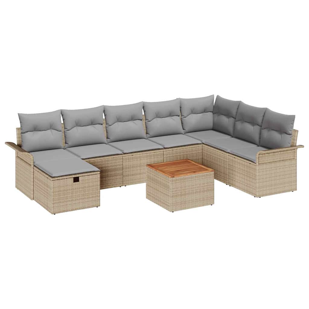 Gartensofa-set mit Kissen mit Speicher 9 pcs Beige Poly-Rattan