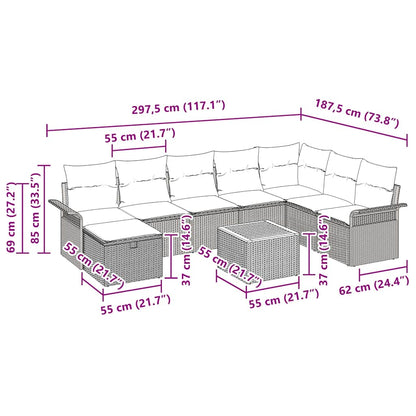 Gartensofa-set mit Kissen mit Speicher 9 pcs Beige Poly-Rattan