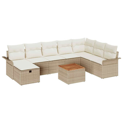 Gartensofa-set mit Kissen mit Speicher 9 pcs Beige Poly-Rattan