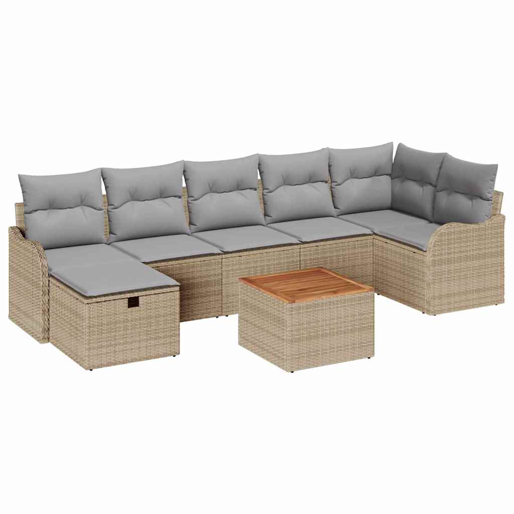 Gartensofa-set mit Kissen mit Speicher 8 pcs Beige Poly-Rattan